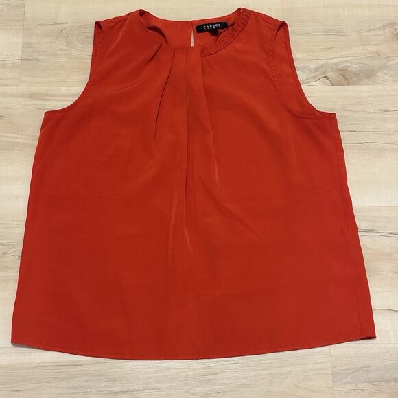 Sandro Large Blouse Sleeveless A-line Braid Detail Tomato Red - Picture 1 of 9